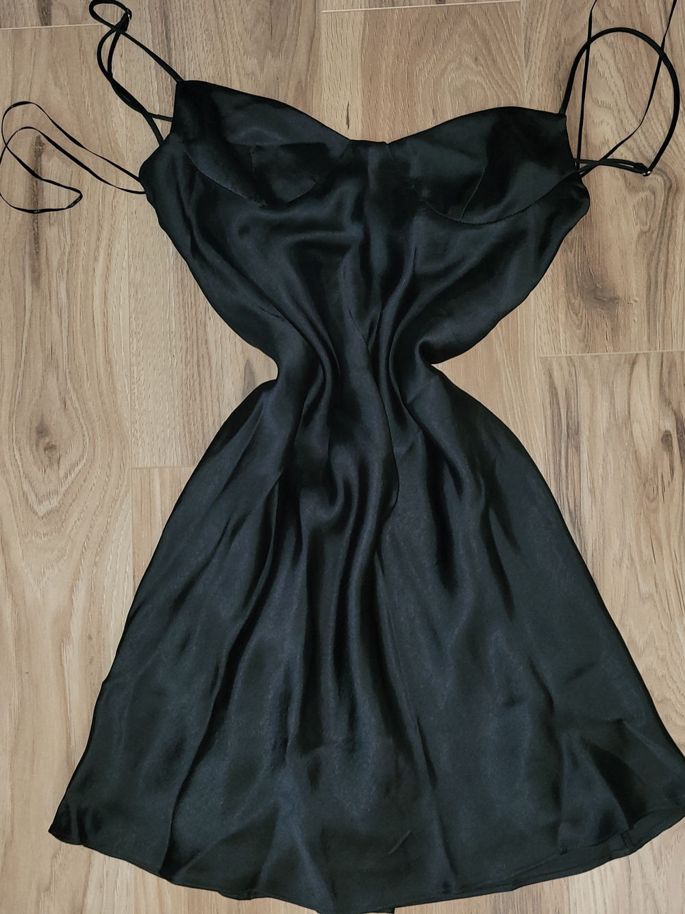 Zara Black Satin Mini Slip Dress with Spaghetti Straps